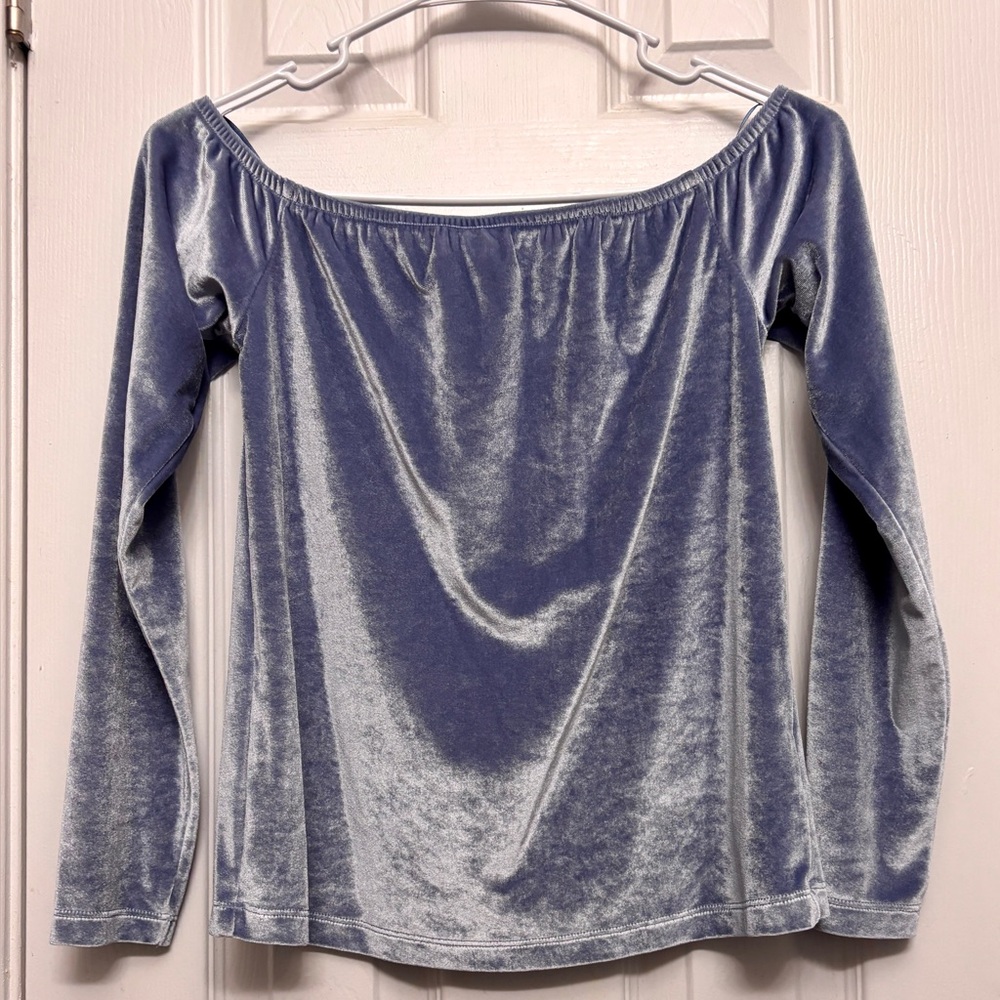 Silence + Noise Blue Velvet Off-The-Shoulder Long Sleeve Top - Size M - NWT